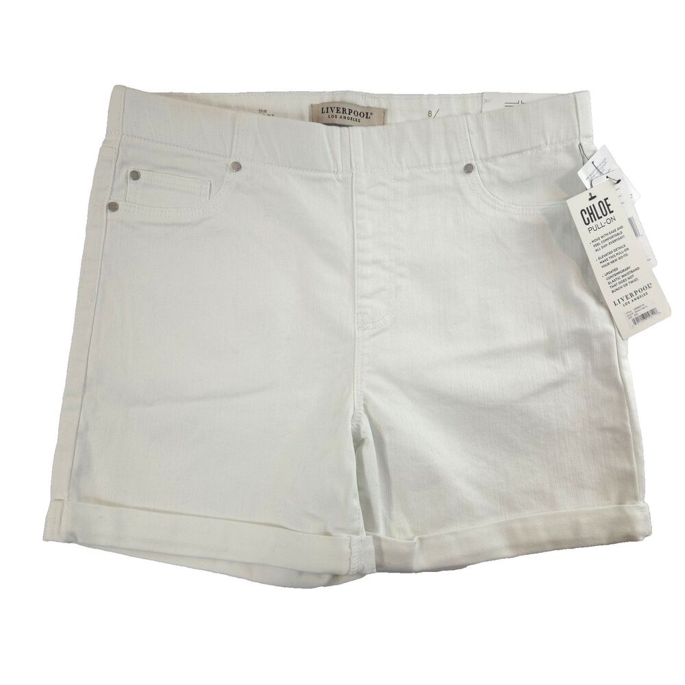 Liverpool Chloe Pull On Jean Shorts White 8/29 Stretch Denim Preppy Coastal
